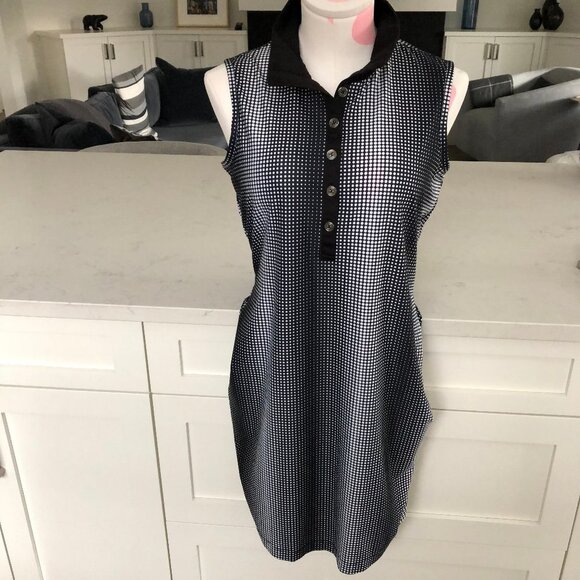 Greg Norman Collection Sleeveless Polka Dot Polo Dress w Pockets Black Wht Sz S - Picture 1 of 12